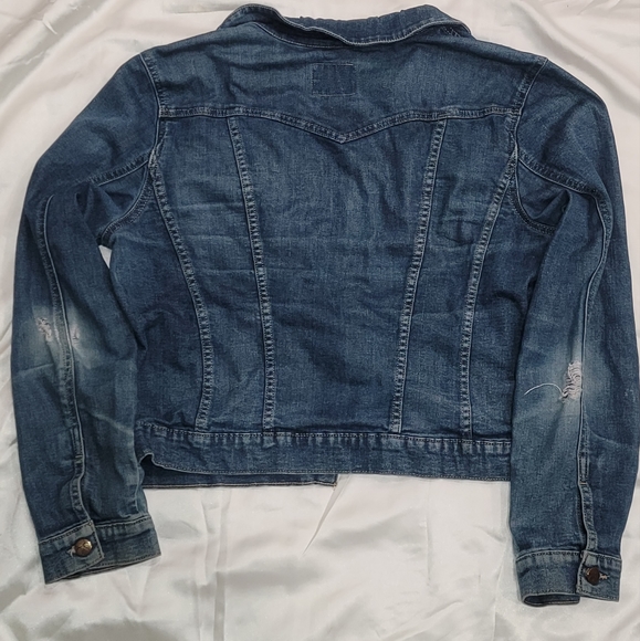 Jessica Simpson Long Sleeve Classic Denim Jacket w/distressed Elbows Size Large - Picture 7 of 7
